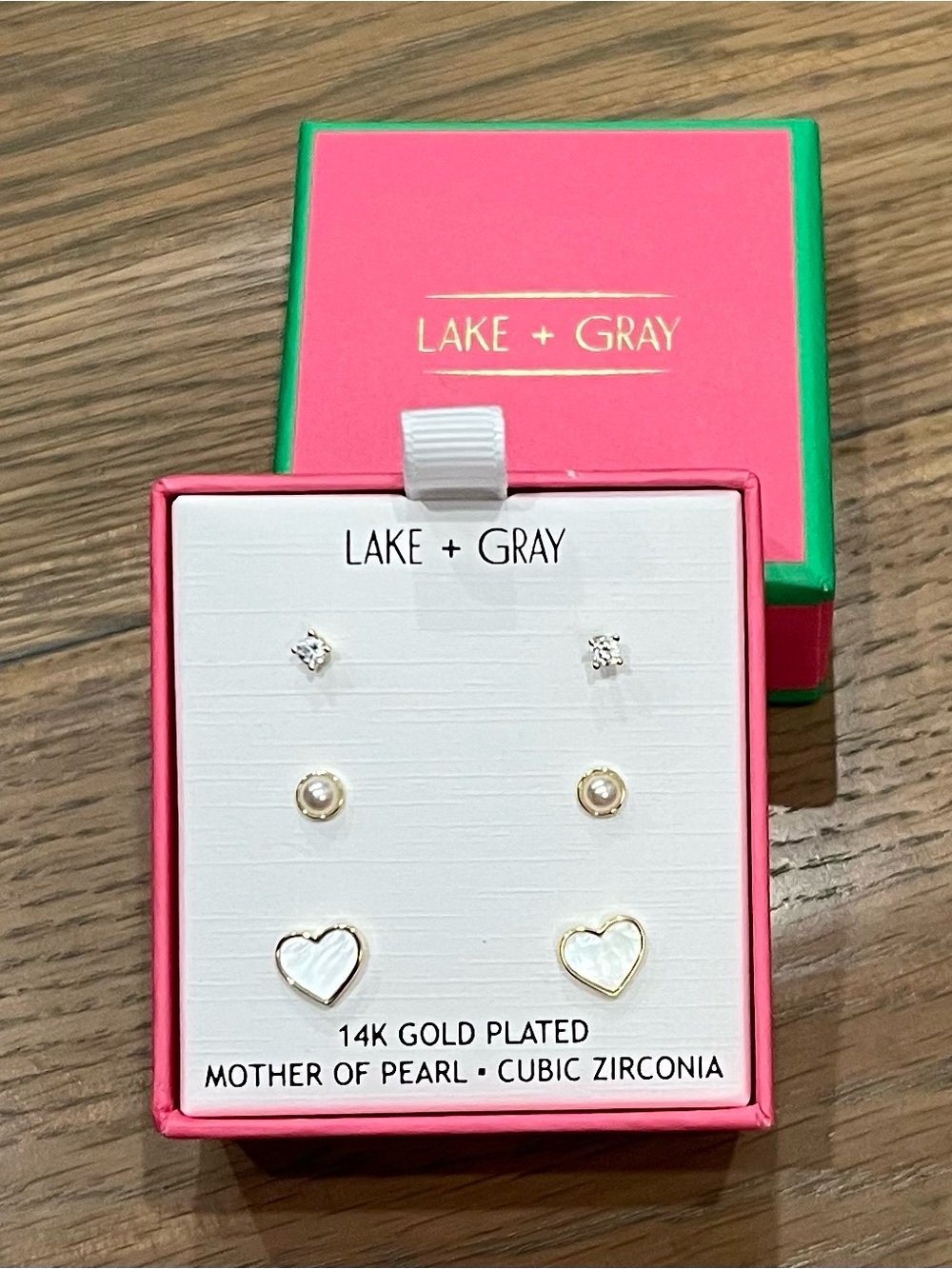 NEW Lake + Gray 3-Pack Gold-Plated Mother of Pearl & CZ Earring Set